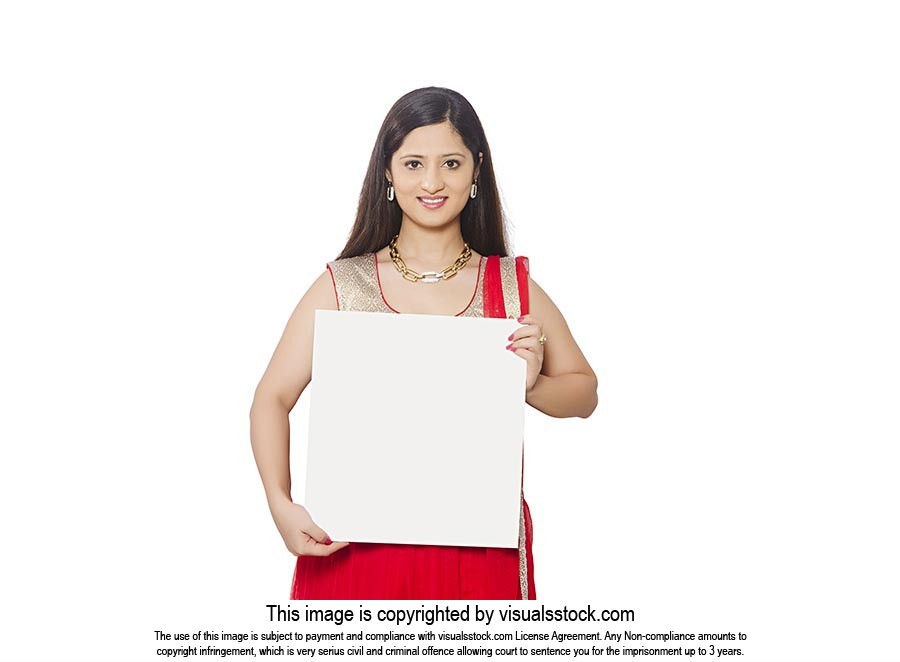 Smiling Indian Woman Showing Message Board