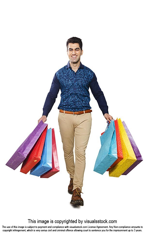 Indian Man Holding Shopping Bags Walking