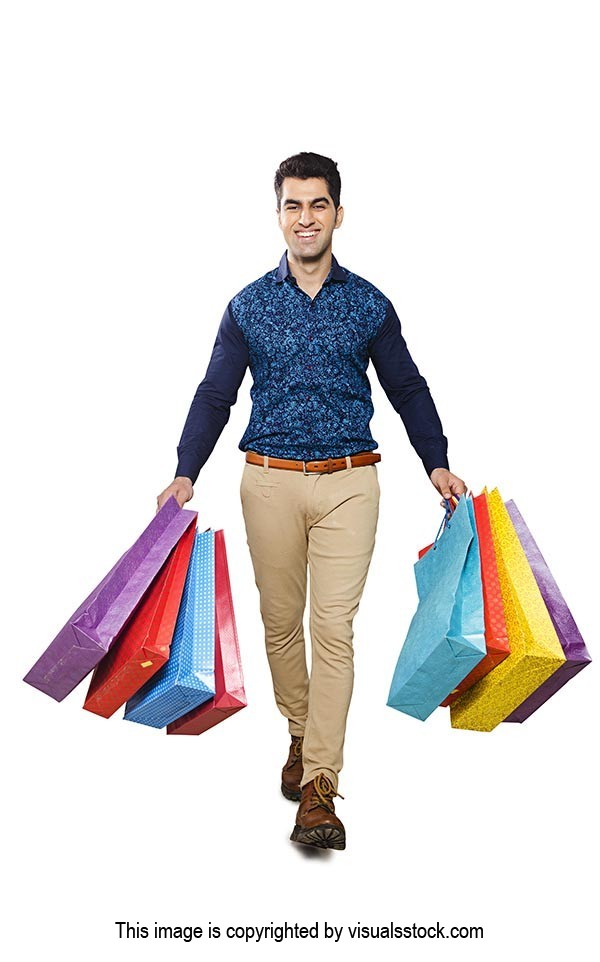 Indian Man Holding Shopping Bags Walking