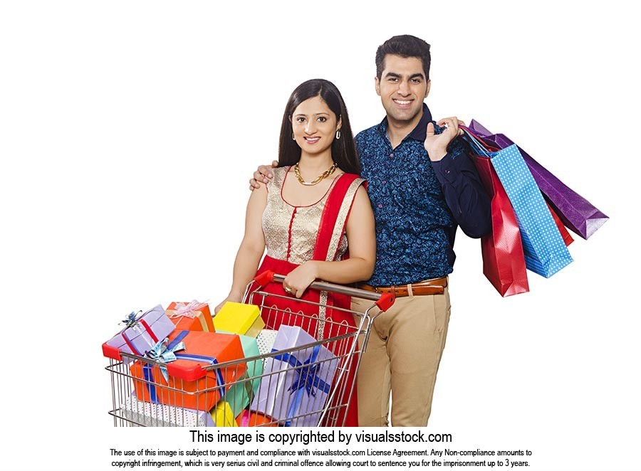 Couple Shopping Bags Cart Gift Diwali
