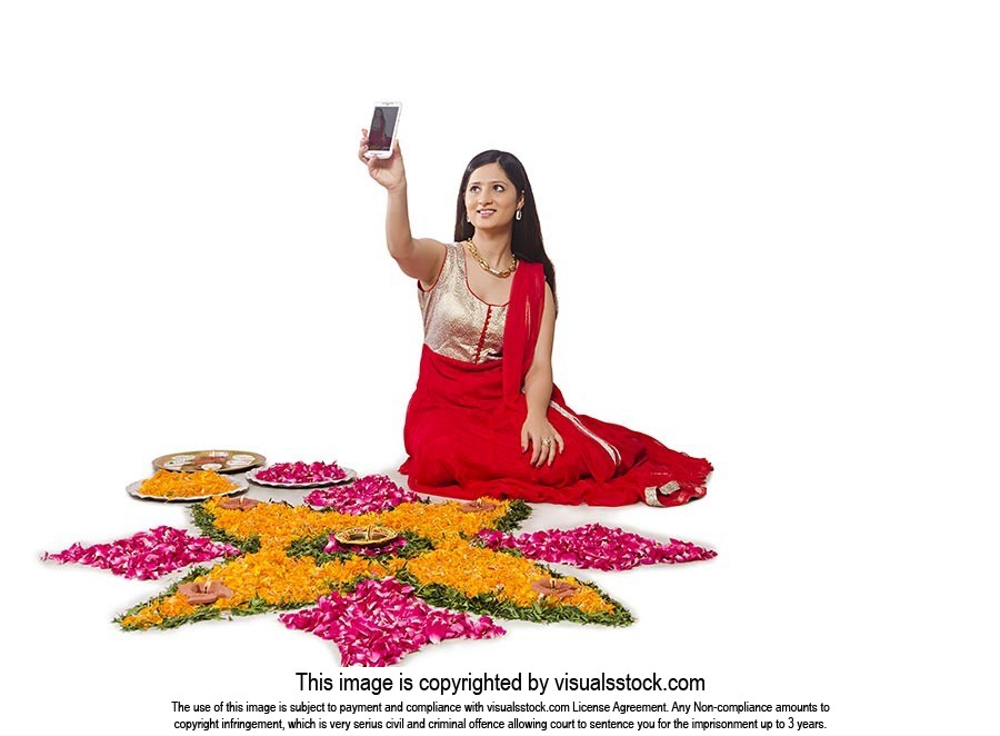 Woman Diwali Rangoli Talking Selfie Phone