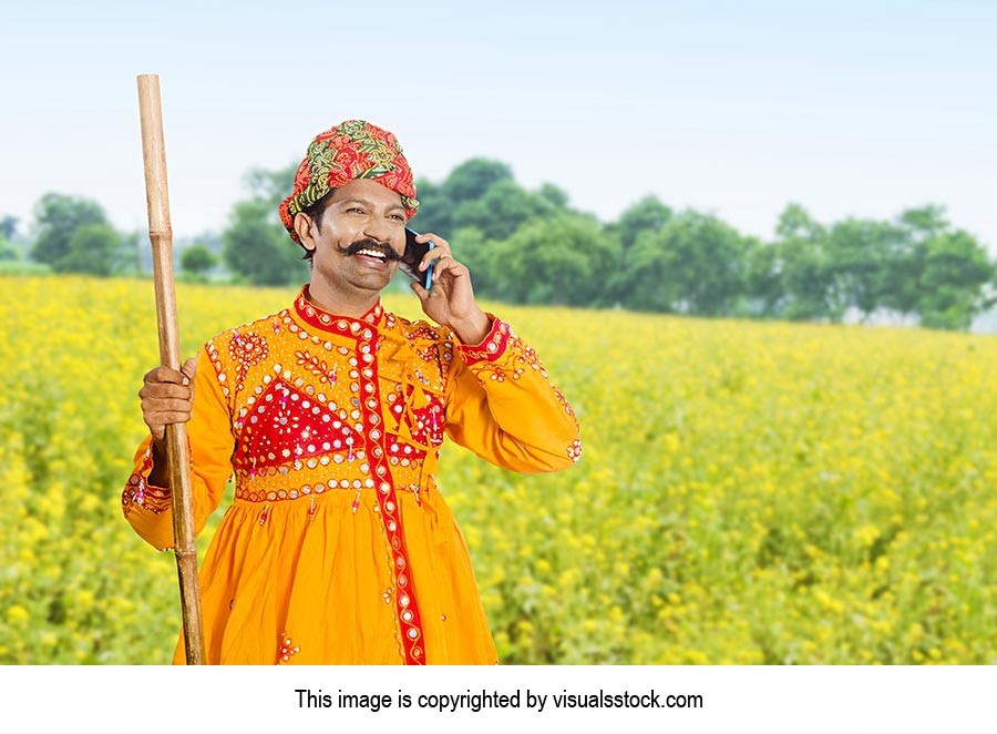 Rural Gujrati Man Farm Talking Phone