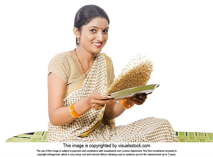Rural Woman Plate Toss Wheat