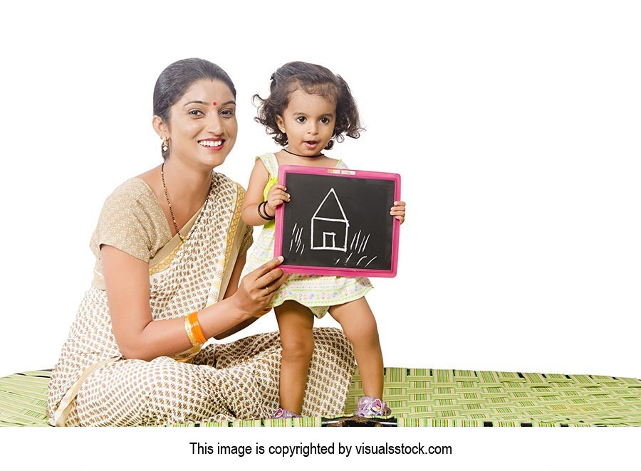 Rural Mother Daughter Showing Chalkboard