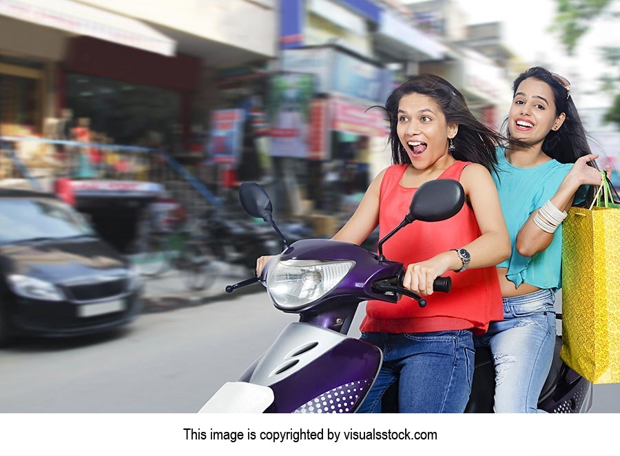 Girls Riding Scooter Shopping Bags