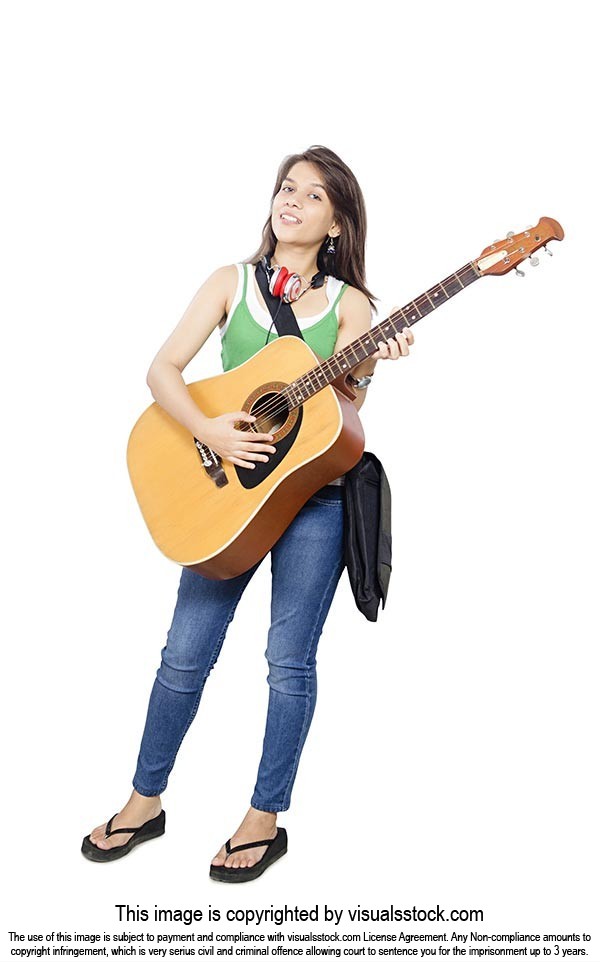 College Young Girl Playing Guitar
