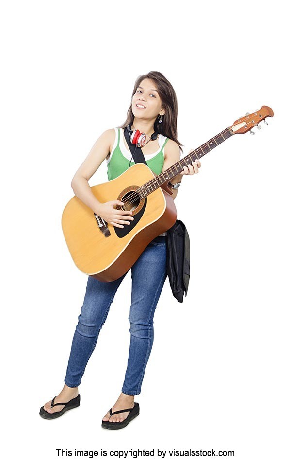 College Young Girl Playing Guitar