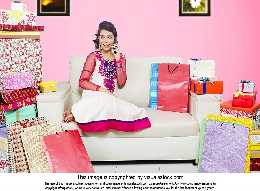 Woman Deepawali Shopping Talking Mobile