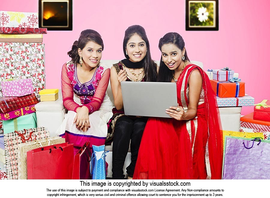 Girls Friends Diwali Shopping Laptop