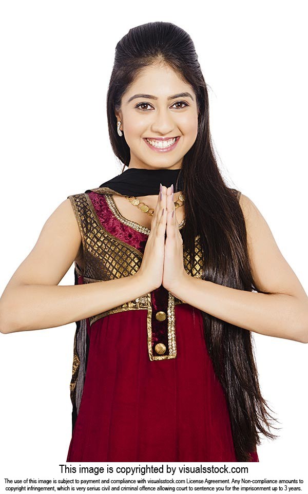 Indian Teenager Girl Greeting Namaste