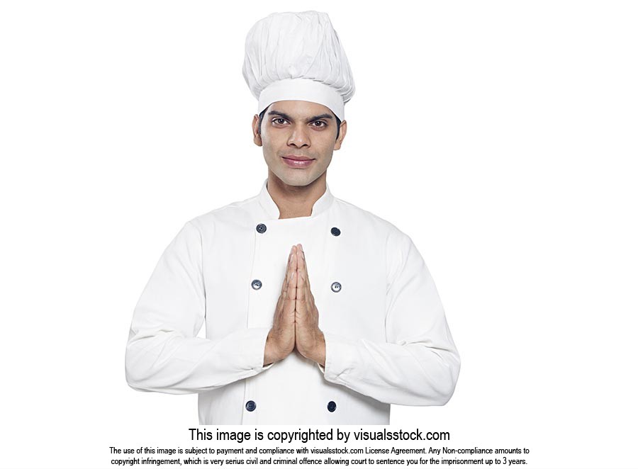 Indain Chef Man Greeting Namaste Hotel