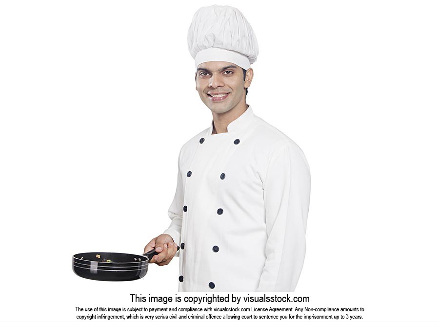 Indian Chef Cook Holding Frying pan Cooking