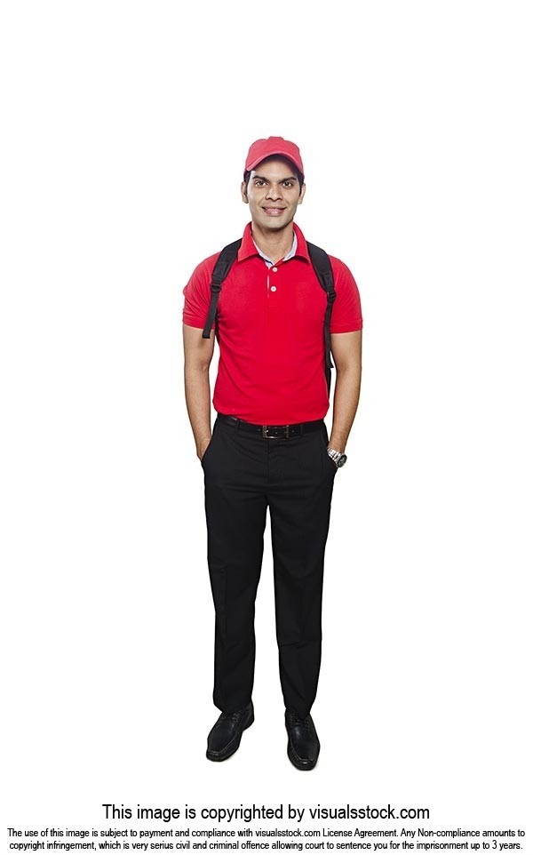 Indian Salesman Standing Backpack