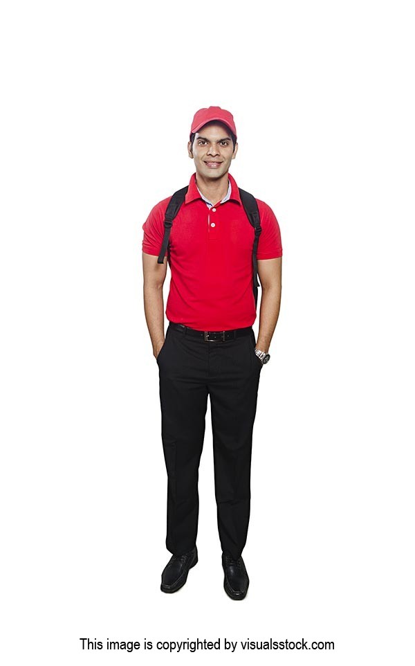 Indian Salesman Standing Backpack