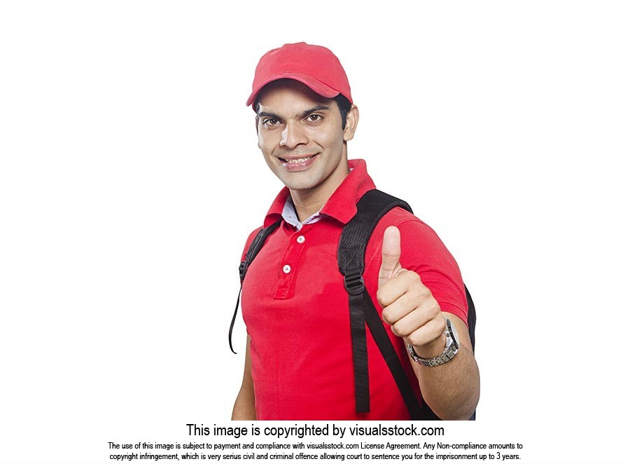 Indian Delivery Man Worker Showing Thumbsup