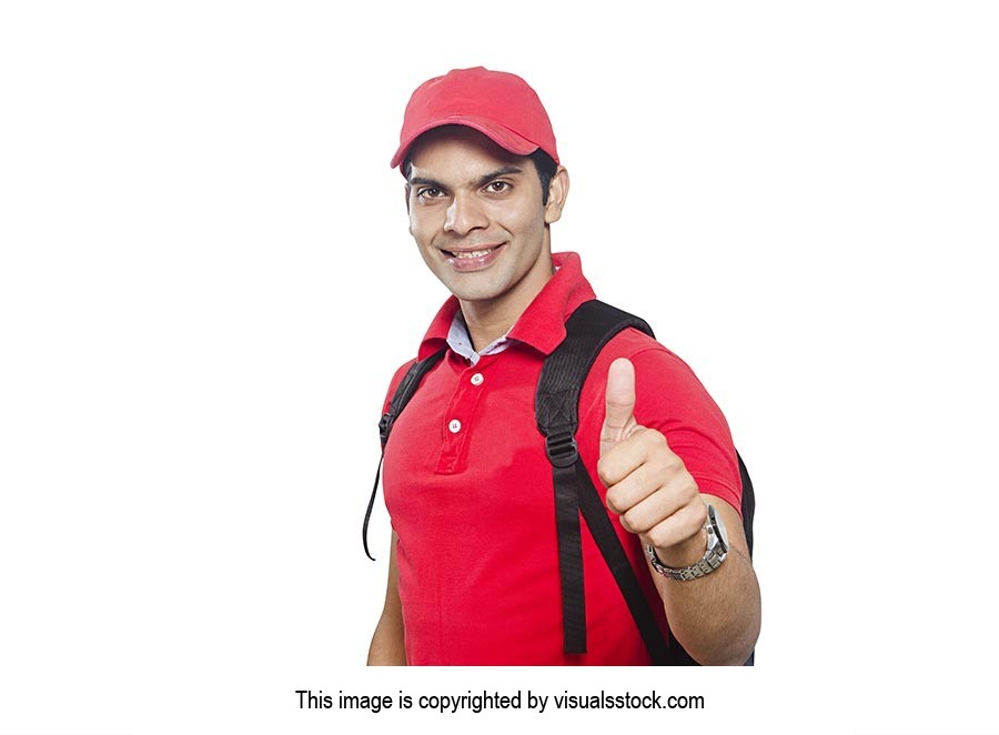 Indian Delivery Man Worker Showing Thumbsup