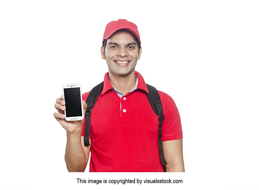 Delivery Man Showing Mobile phone Quality