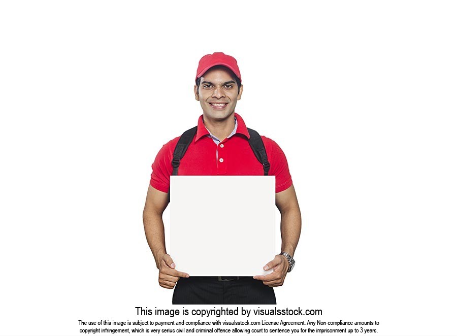 Delivery Man Holding Blan White board
