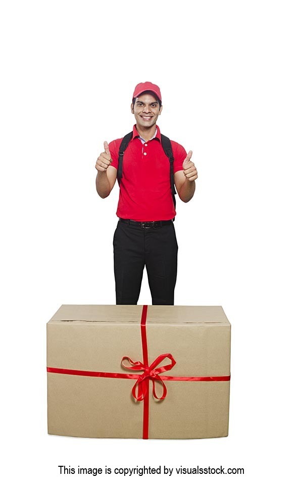 Delivery Man Parcel Gift Box Thumbs up