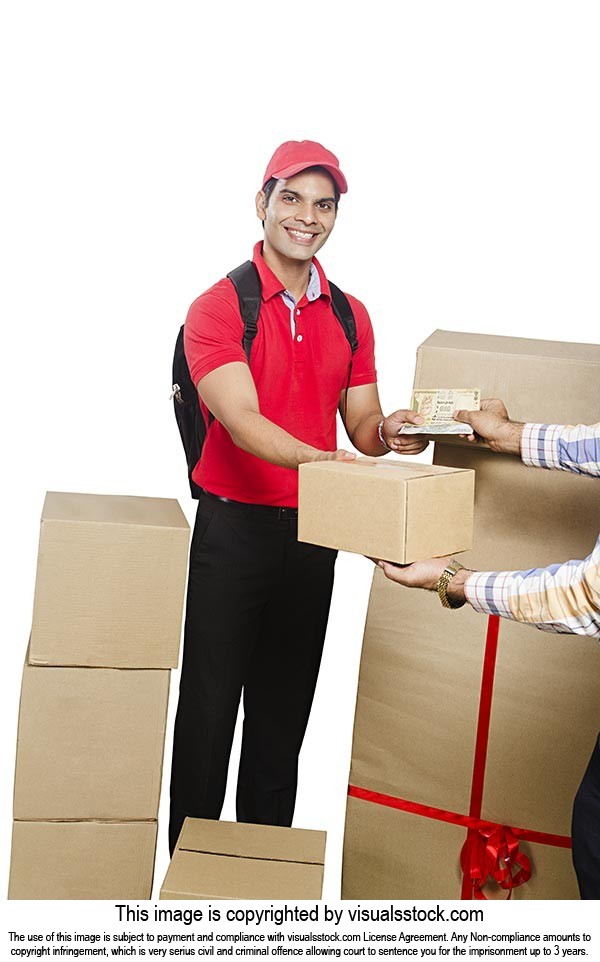 Deliveryman Courier Parcel Giving Box Receiving Mo
