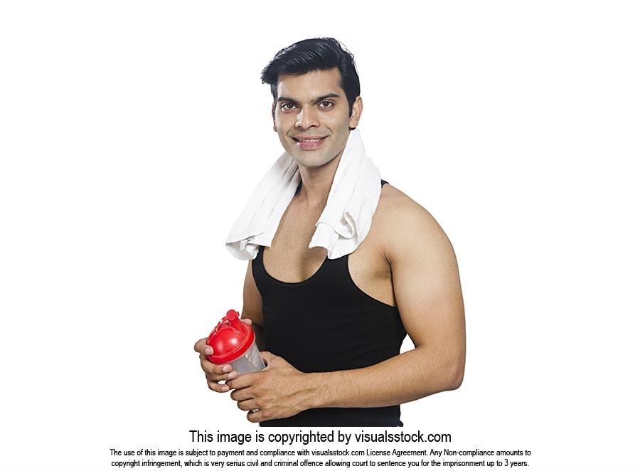 Handsome Fitness Man Holding Bottle Water