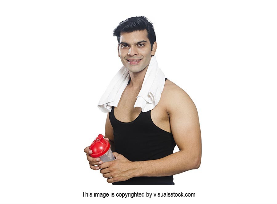 Handsome Fitness Man Holding Bottle Water