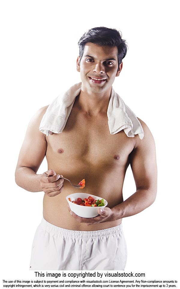 Indian Fitness Man Eating Fresh Salad
