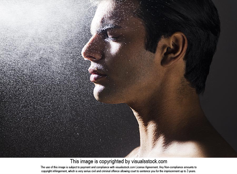 Indian Man Shower Water Drops Bathing