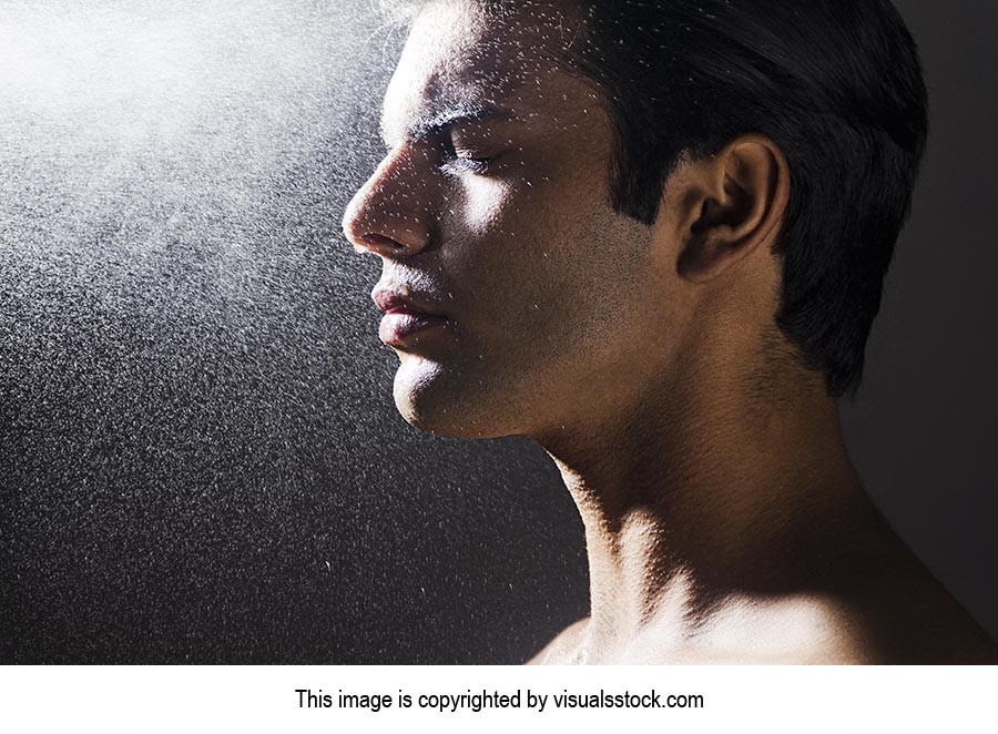 Indian Man Shower Water Drops Bathing