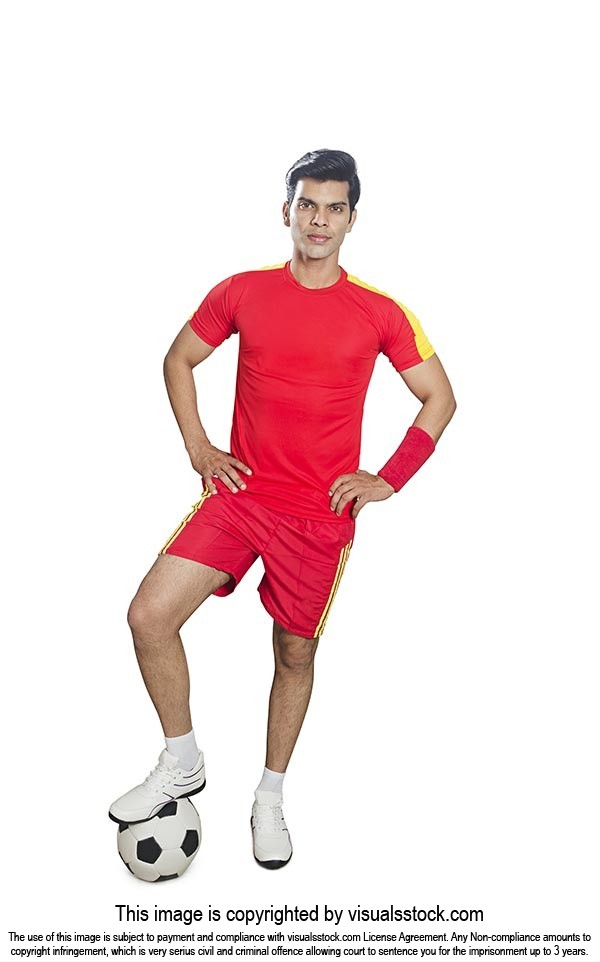 Indian Man Soccer Player Standing Ball