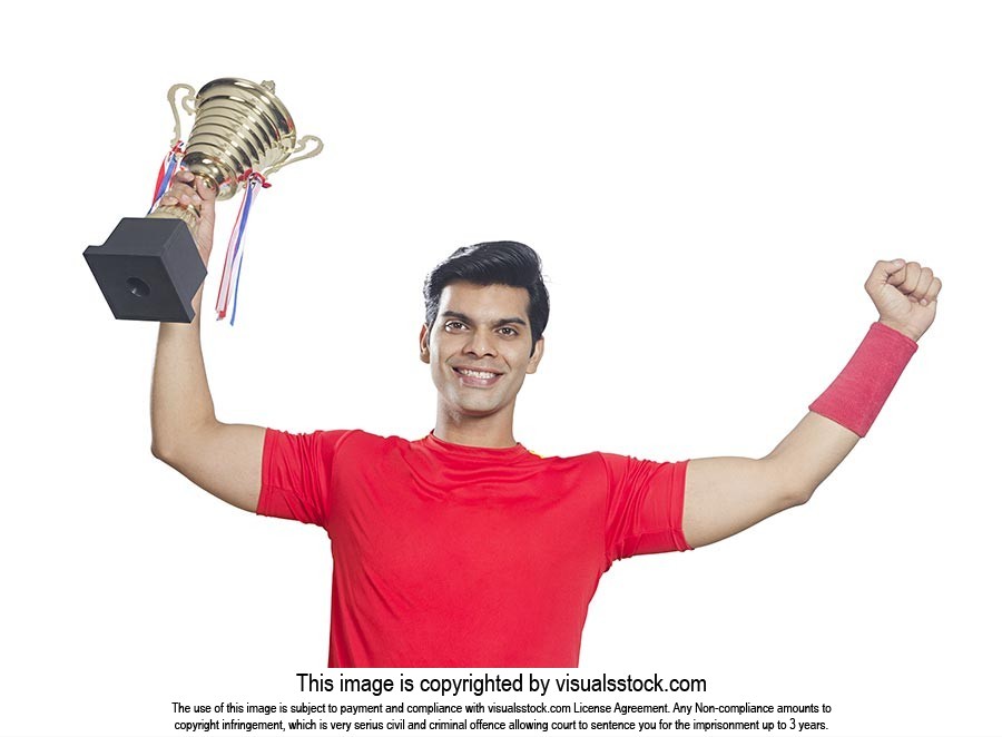 Indian Man Football Player Celebrates Championship