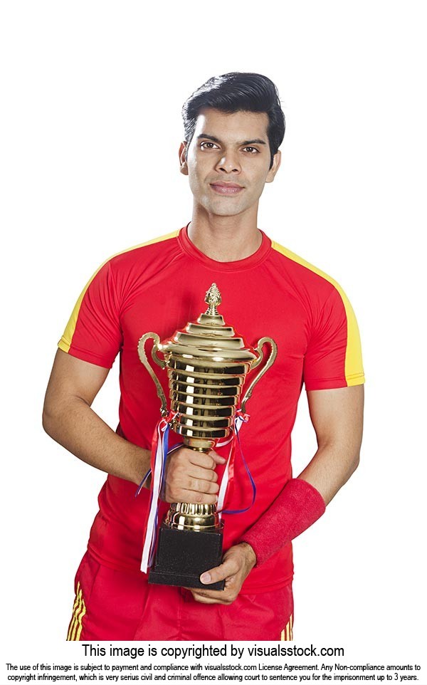 INdian Man Football Player Trophy Victory
