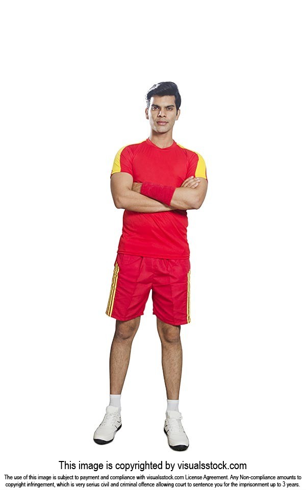 Serious Soccer Player Standing Arms Crossed