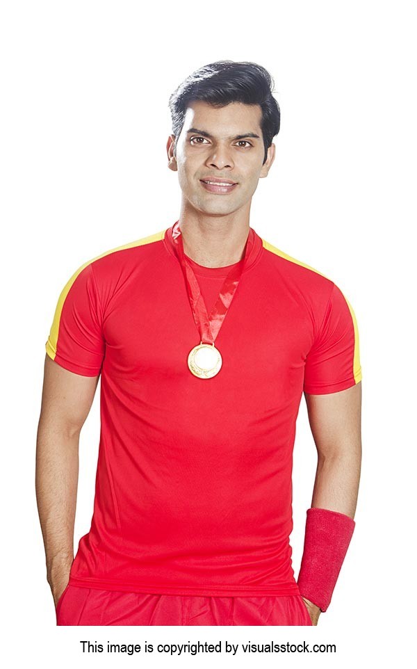 Indian Basketball Man Player Wearing Gold Medal Vi