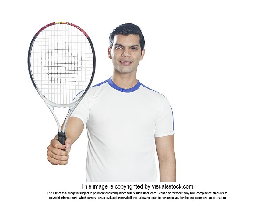 Indian Man Tennis Player Showing Racket