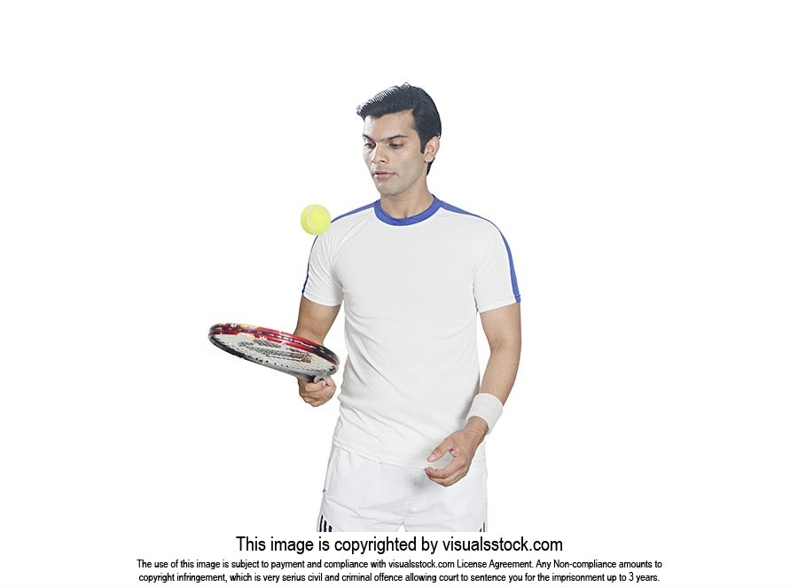 Man Tennis Player Bouncing Ball Racket
