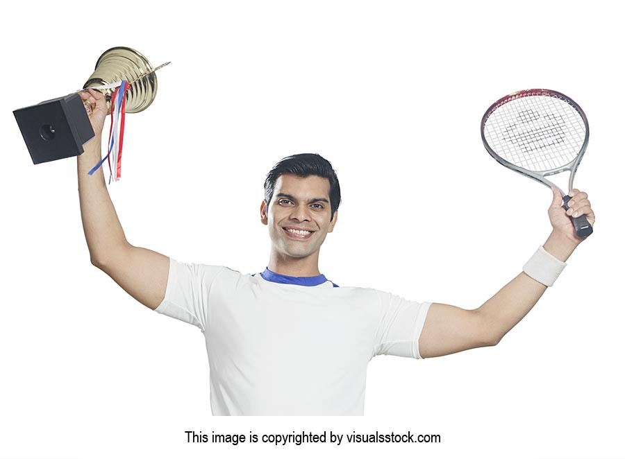 Indian Tennis Player Celebrates Championship Troph