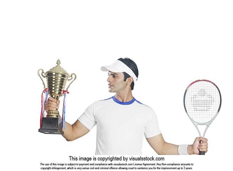 Man Tennis Player Holding Winners Trophy