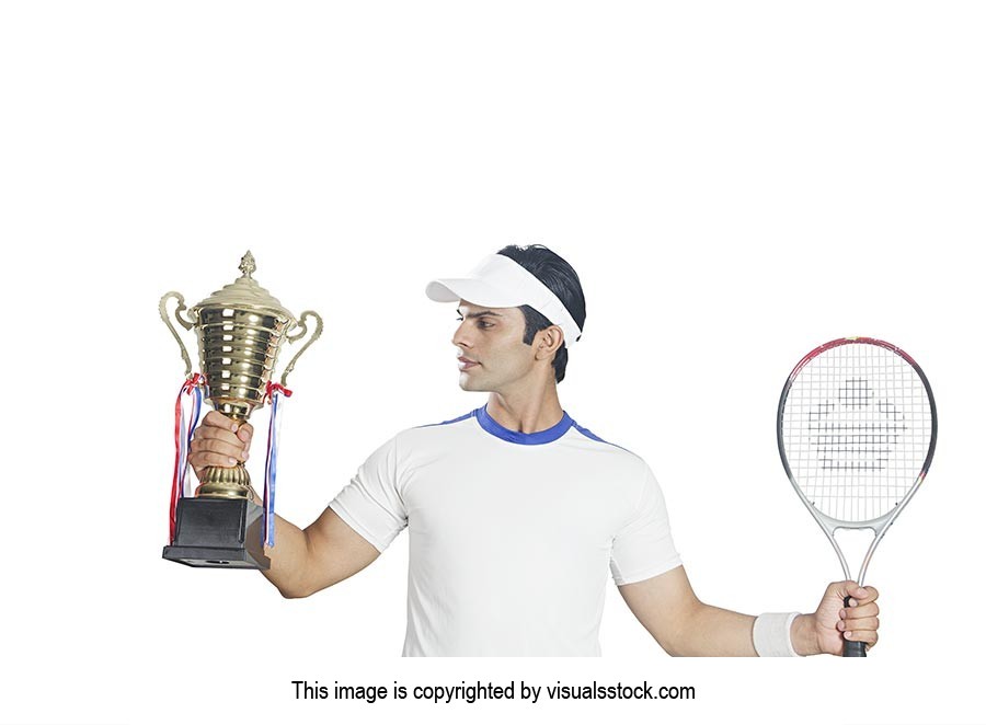 Man Tennis Player Holding Winners Trophy