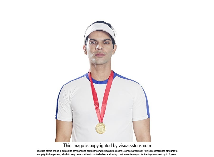 Sports Man Tennis Player Wearing Gold Medal