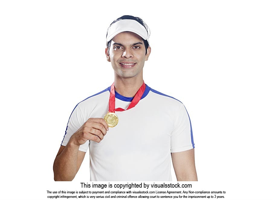 Indian Tennis Player Showing Gold Medal Victory