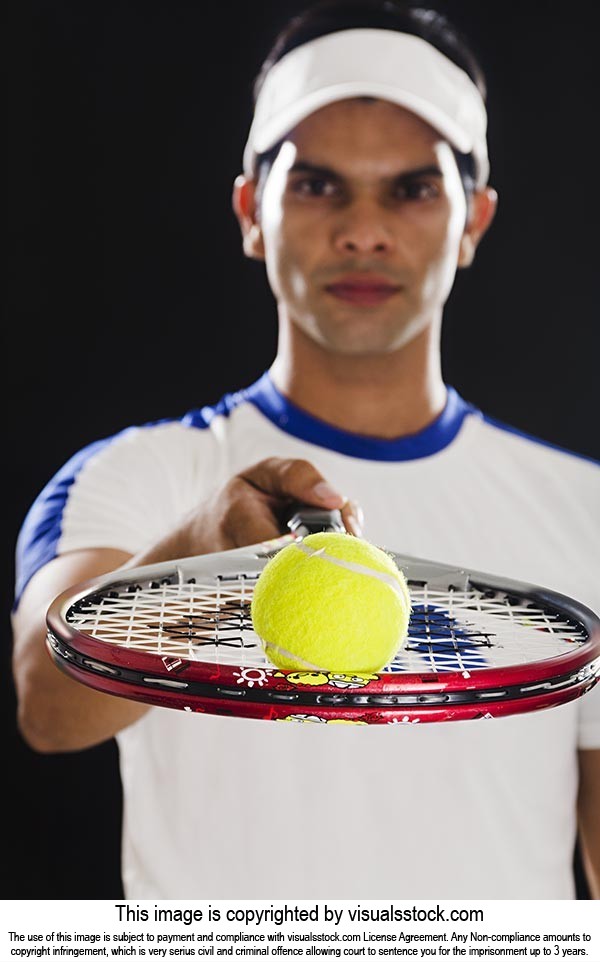 Tennis Man Player Showing Ball Racket