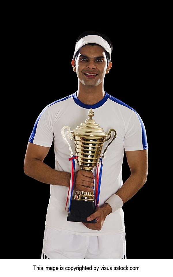 Indian Man Tennis Player Trophy Victory