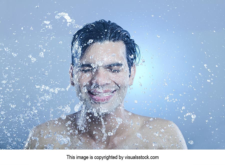 Man Bathing Bathroom Water Splash