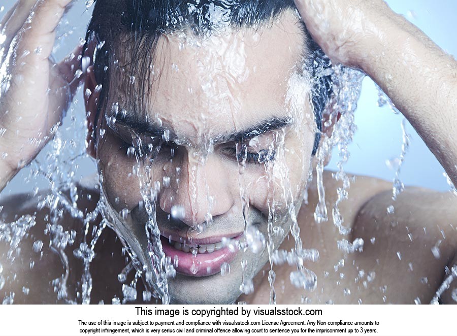 Man Bathroom Bathing Water Drops