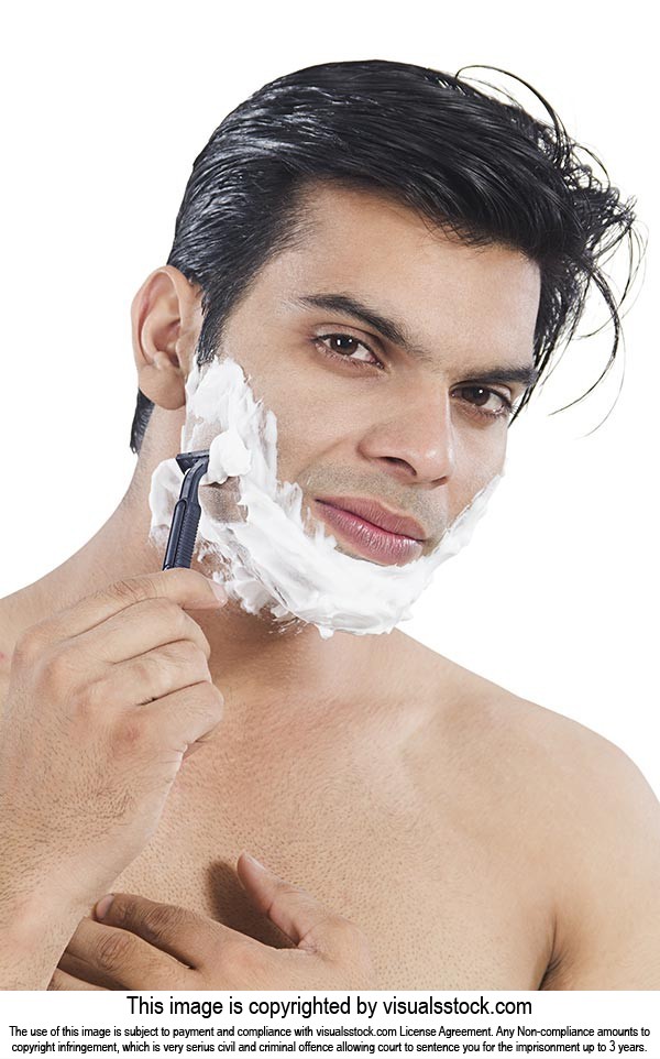 Man Shaving Cream Face Preparing Shave Razor
