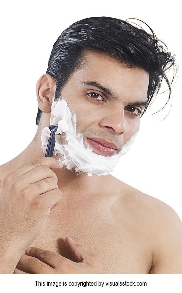 Man Shaving Cream Face Preparing Shave Razor