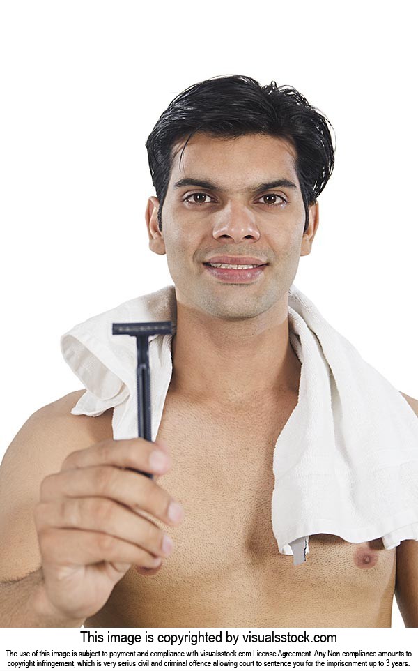 Man Clean Shave Showing Razor