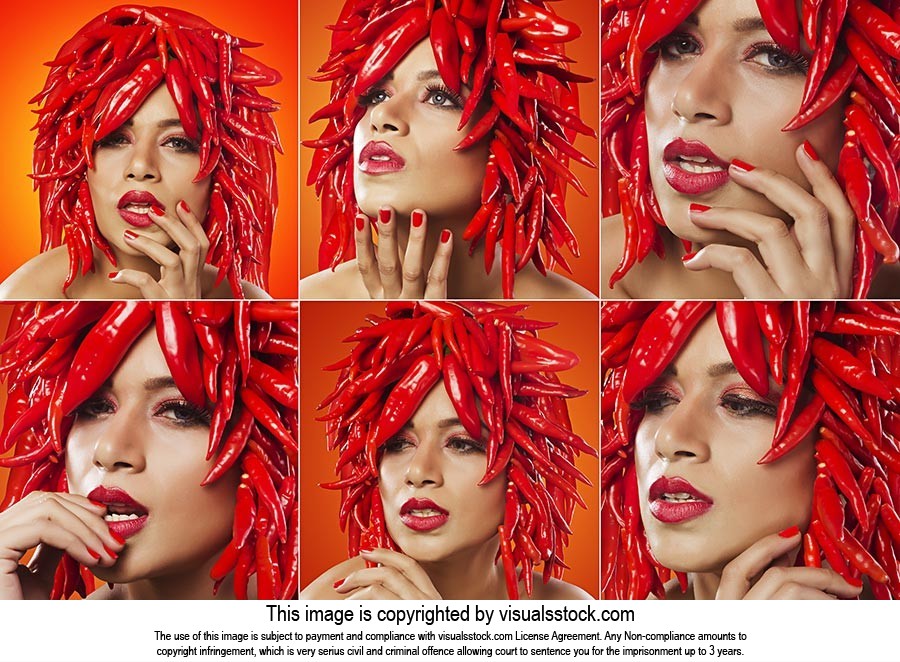 Montage Beautiful Woman Makeup Red Chilli