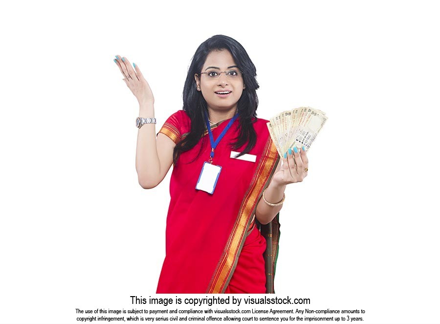 Salesperson Woman Gesturing Money